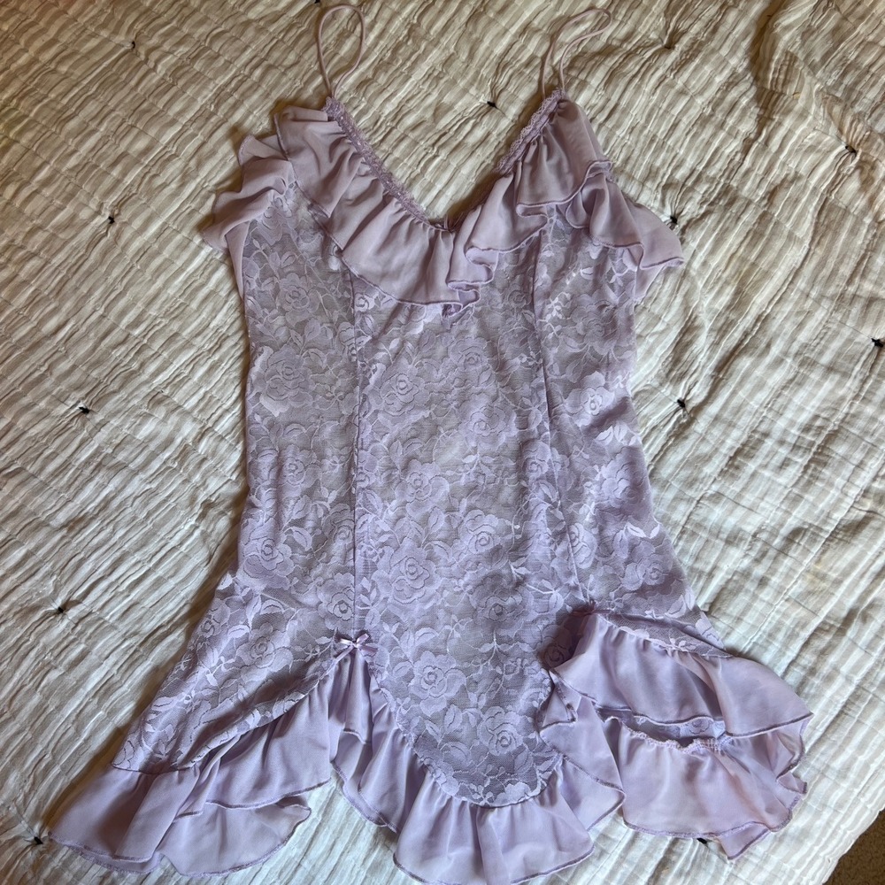 Out From Under Lavender Floral Lace Ruffle Slip Dress Lilac Mini Lingerie